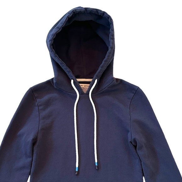 Tory Burch Sport Thick Knit Cotton Hoodie Sweatshirt in Navy Size XS - Picture 2 of 8